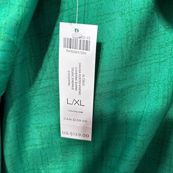Chicos Tropical Emerald Floral Kimono Wrap L/XL Polyester Womens Lightweight Cov - Picture 6 of 13